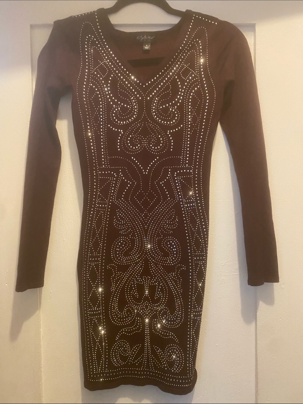 Say What? Brown Long-Sleeve Studded Bodycon Dress